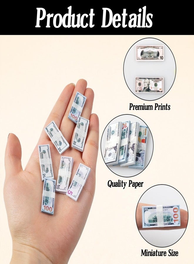 loghohu 500 Pcs Miniature Scene Dollars 1:12 Mini Dollar Fake Bills 5 10 20 50 100 Dollar Bills Prop Money Realistic Mini Simulation Dollar Toy Banknote for Dollhouse Scene Model Craft Decoration Accessories - Image 3